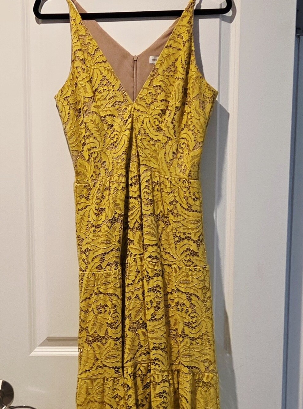 Dress the Population Yellow Lace V-Neck Maxi Dress
